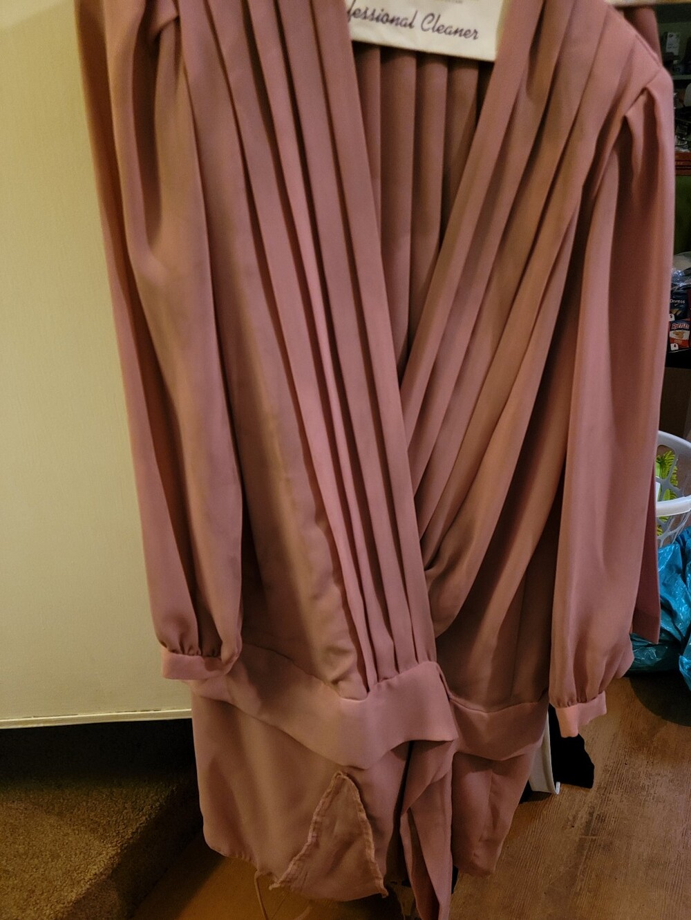 Mauve Pleated Draped Blouse With Pleated Skirt
